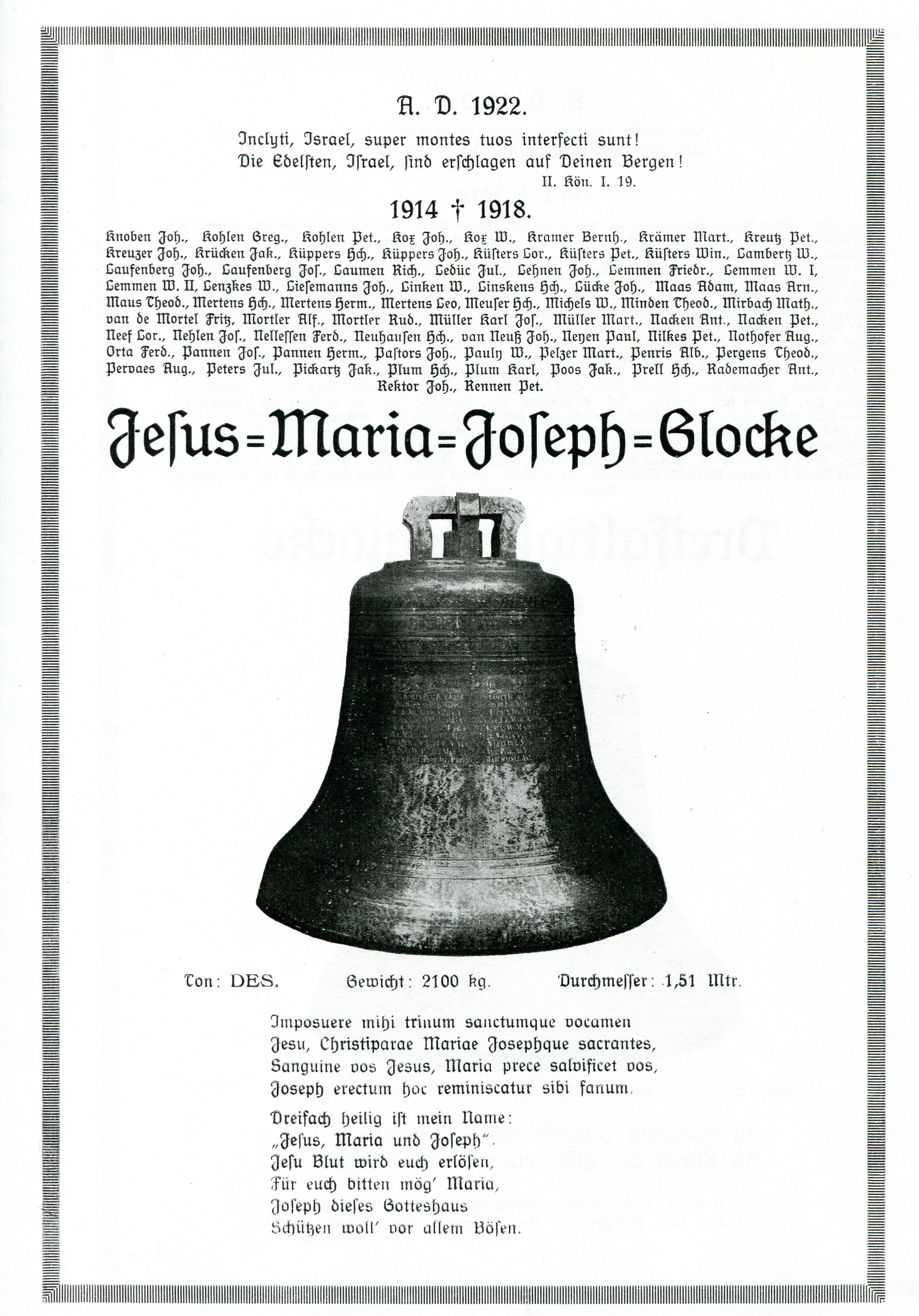 1922 Glocken von St. Joseph 2. Gelaut 3